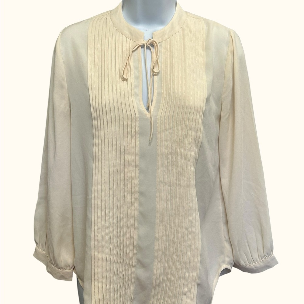 Lucky Brand Ivory Pintuck Pleat Tie-Neck Peasant Blouse Size XS